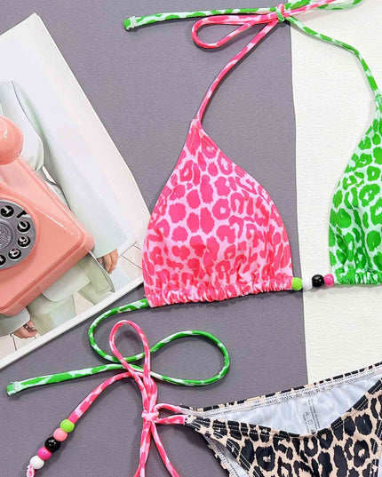Leopard Tied Halter Neck Bikini Set