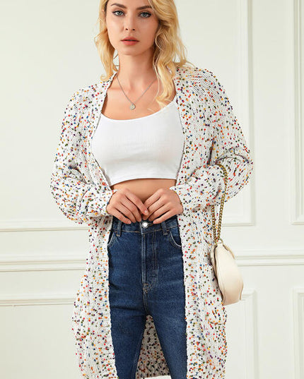 Heathered Open Front Long Sleeve Cardigan