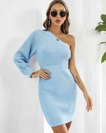 One-Shoulder Mini Sweater Dress