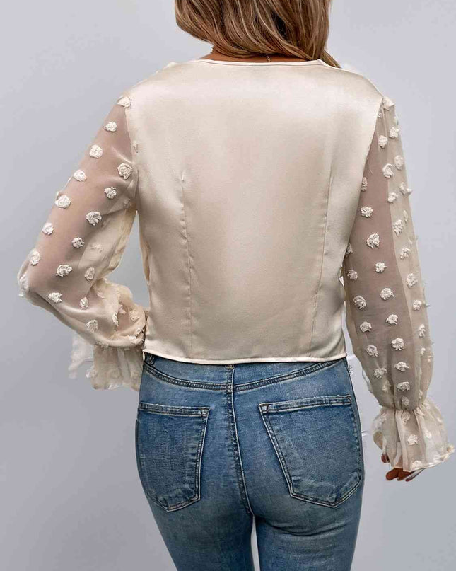 Swiss Dot Flounce Sleeve Blouse