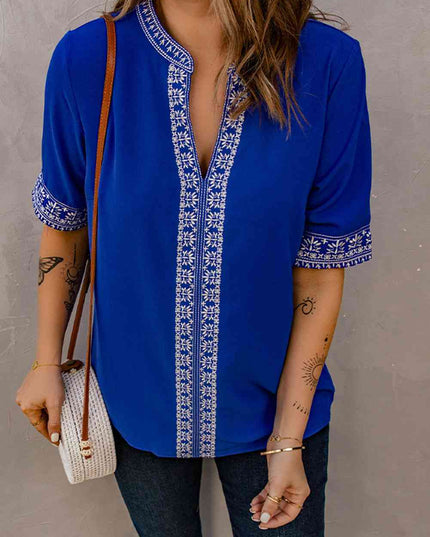 Embroidered V-Neck Top