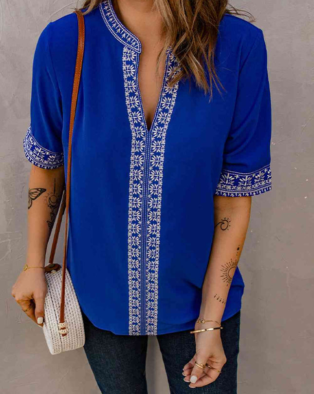 Embroidered V-Neck Top