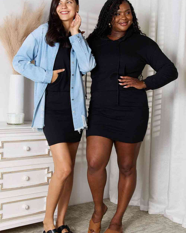 Culture Code Full Size Drawstring Long Sleeve Hooded Dress