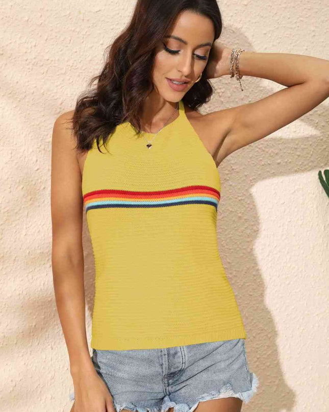 Rainbow Stripe Halter Neck Knit Tank