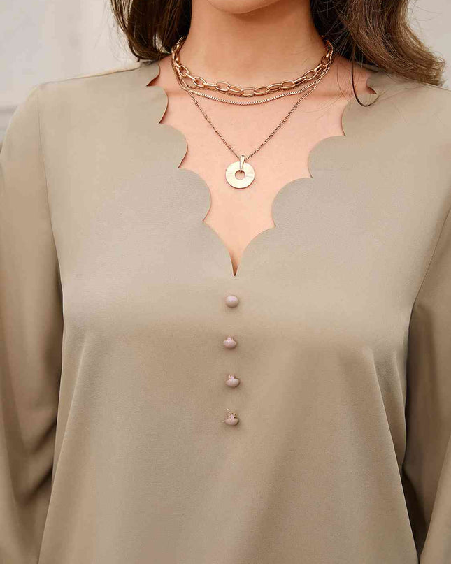 V-Neck Long Sleeve Blouse