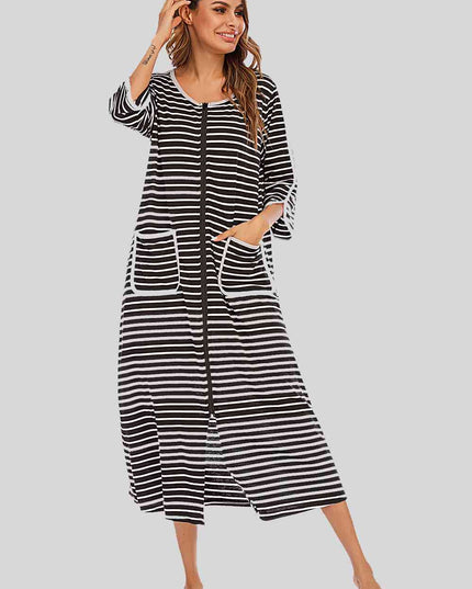 Round Neck Three-Quarter Sleeve Midi Night Dress