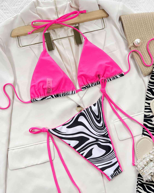 Zebra Print Halter Neck Tie Side Bikini Set