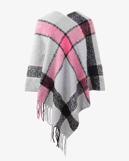 Plaid Fringe Detail Poncho
