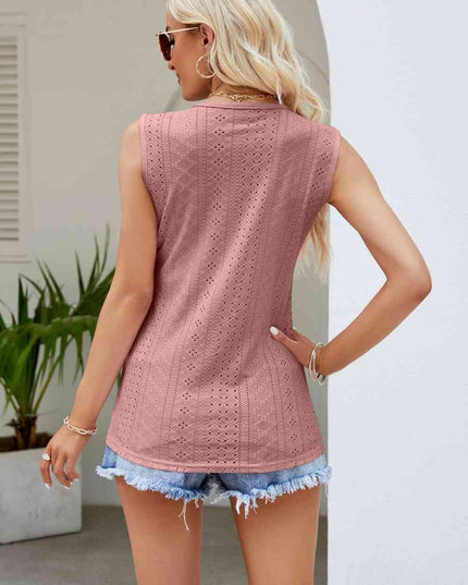 Contrast V-Neck Eyelet Tank