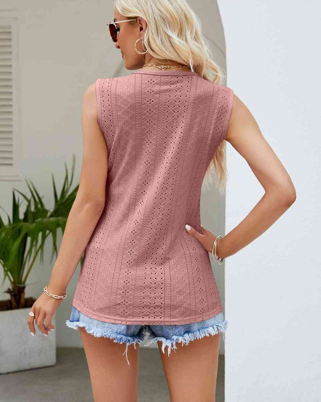 Contrast V-Neck Eyelet Tank