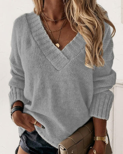 V-Neck Long Sleeve Knit Top