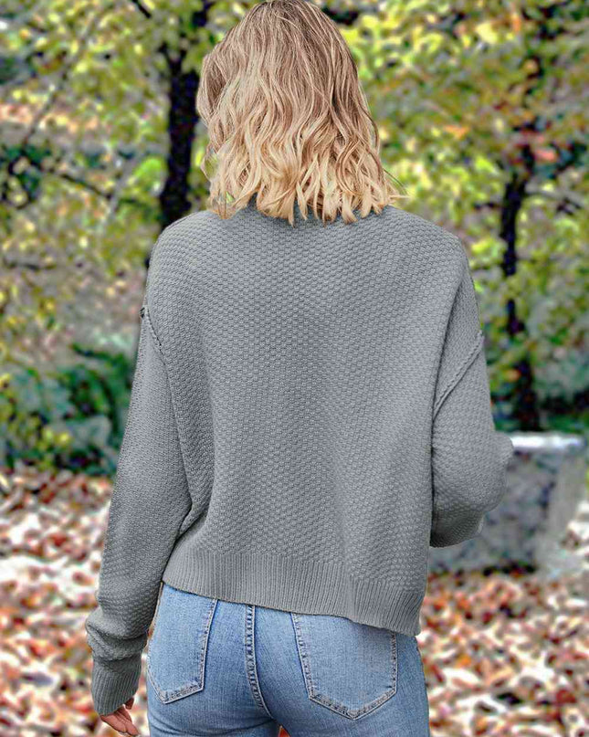 Button Up Round Neck Drop Shoulder Cardigan