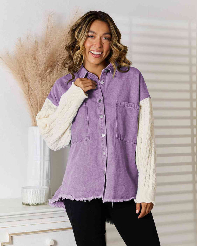 Raw Hem Contrast Button Up Jacket