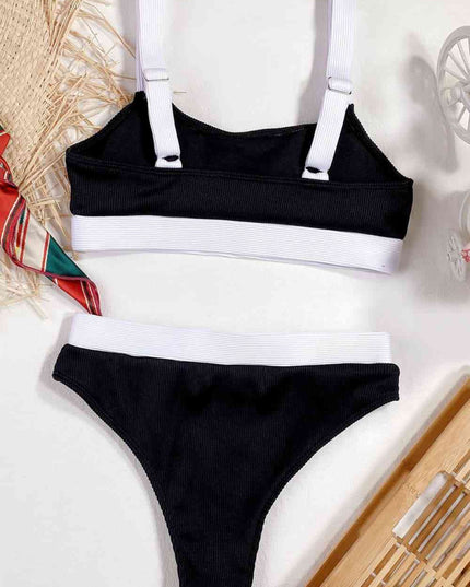 Color Block Scoop Neck Bikini Set