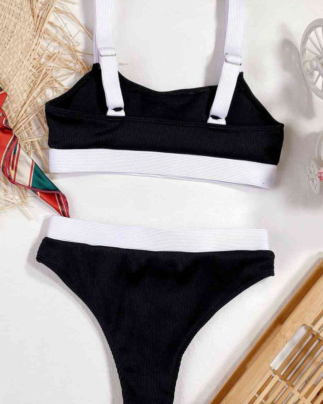 Color Block Scoop Neck Bikini Set