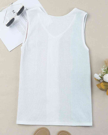 Multicolored Striped Waffle-Knit Sleeveless Tank