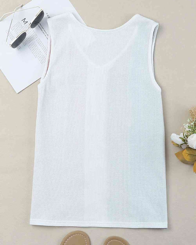 Multicolored Striped Waffle-Knit Sleeveless Tank
