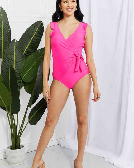 Marina West Swim Full Size Float On Ruffle Faux Wrap One-Piece in Pink