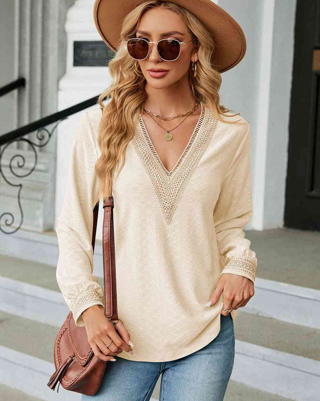 V-Neck Long Sleeve Blouse