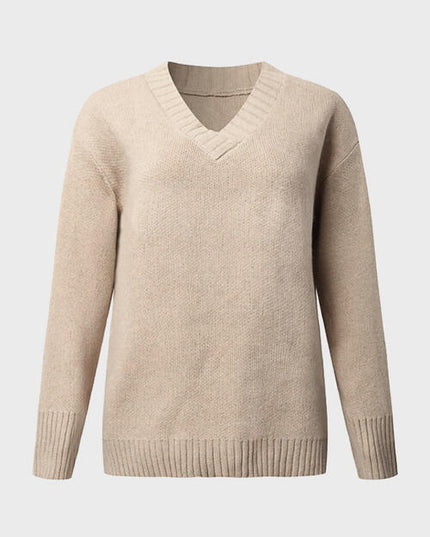 V-Neck Long Sleeve Knit Top