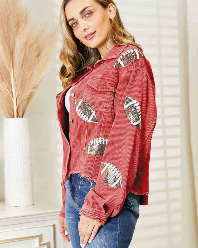 Football Patch Raw Hem Shacket