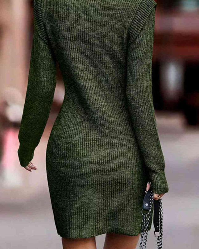 Rib-Knit Round Neck Sweater Dress