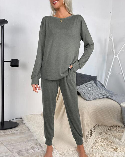 Round Neck Top and Drawstring Pants Lounge Set