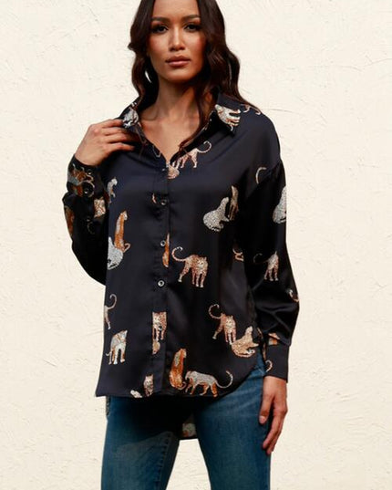 Animal Print Collared Neck Shirt