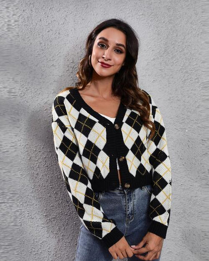 Geometric Button Up Long Sleeve Cardigan