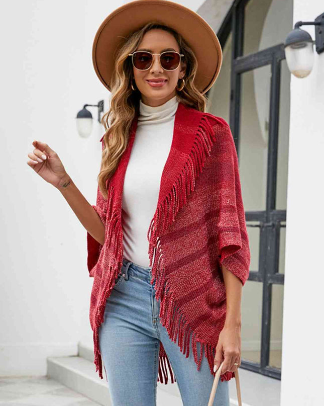 Fringe Detail Open Front Poncho
