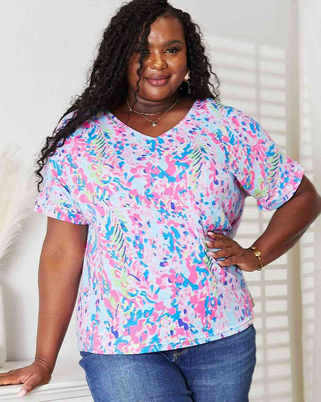 Double Take Printed V-Neck T-Shirt