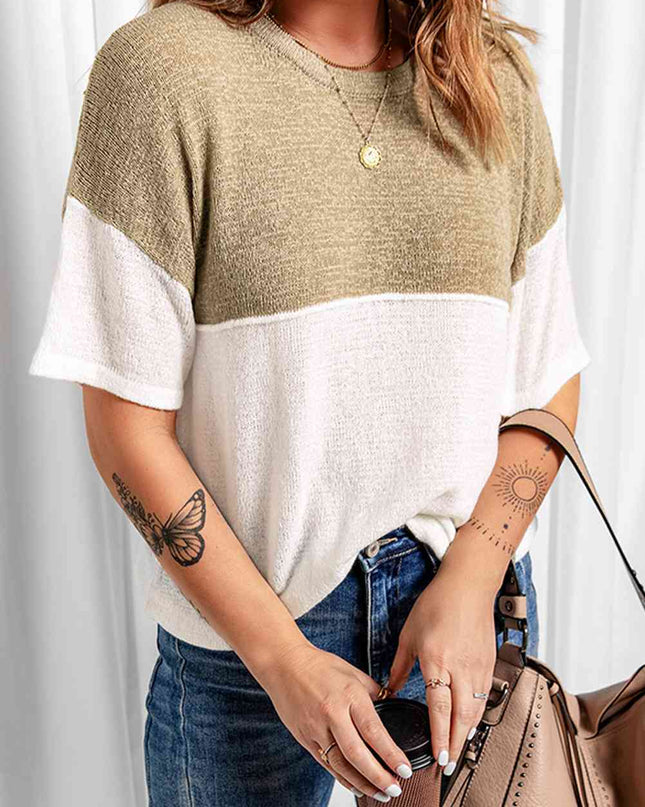 Colorblock Short Sleeve Knit Top