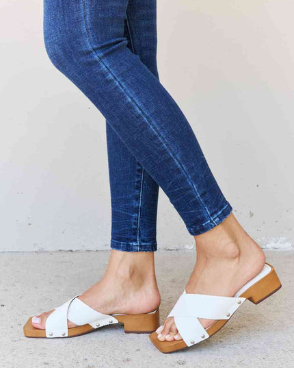Weeboo Step Into Summer Criss Cross Wooden Clog Mule in White