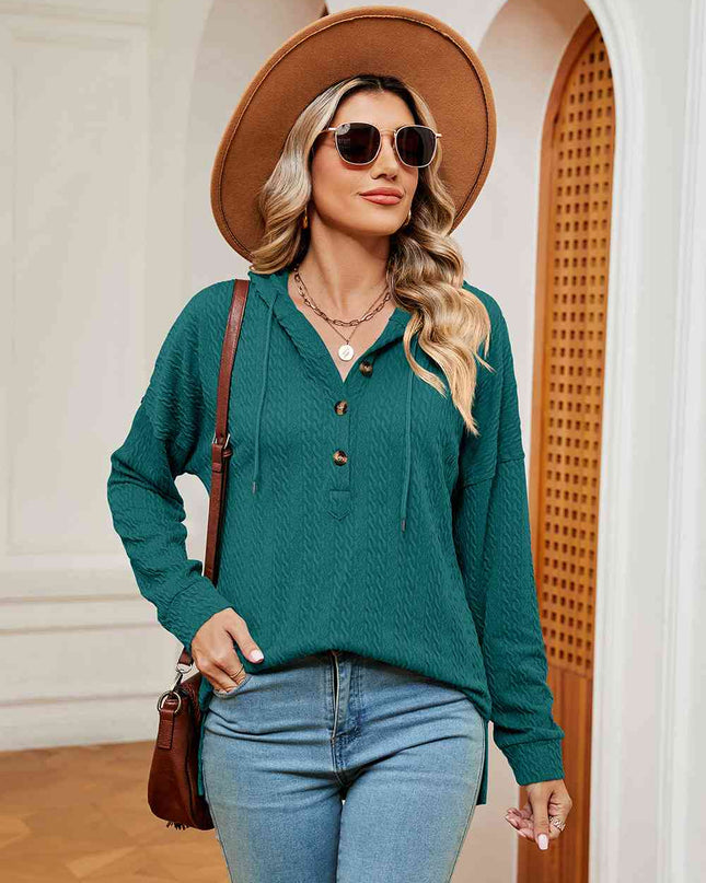 Half-Button Dropped Shoulder Hoodie