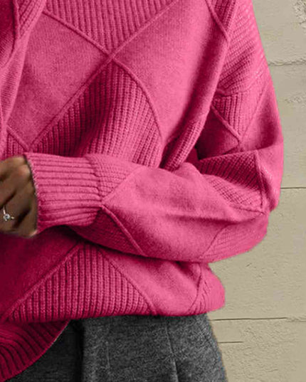 Geometric Turtleneck Long Sleeve Sweater