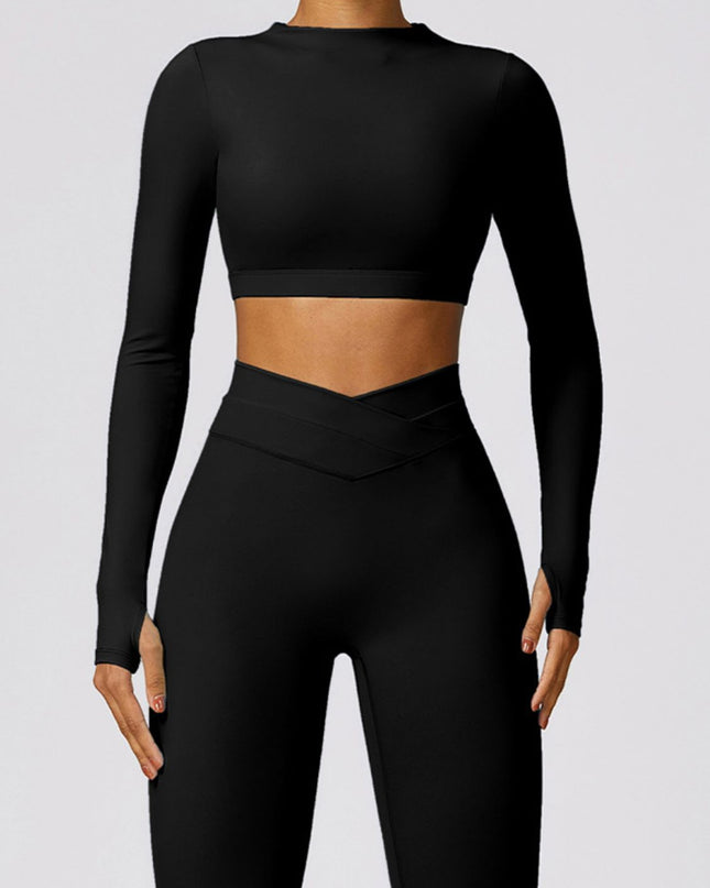 Cutout Mock Neck Long Sleeve Active T-Shirt