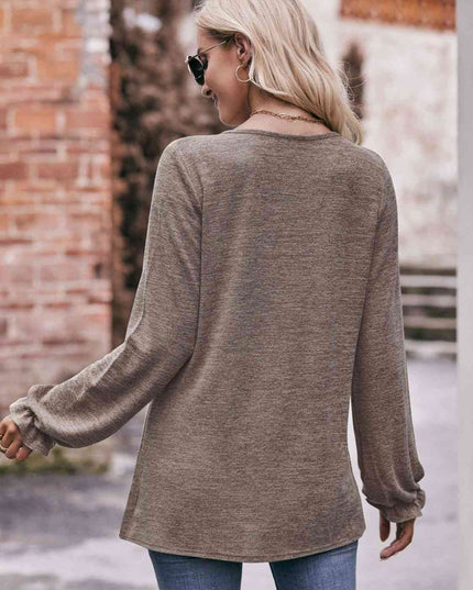 Double Take Long Flounce Sleeve Round Neck Blouse