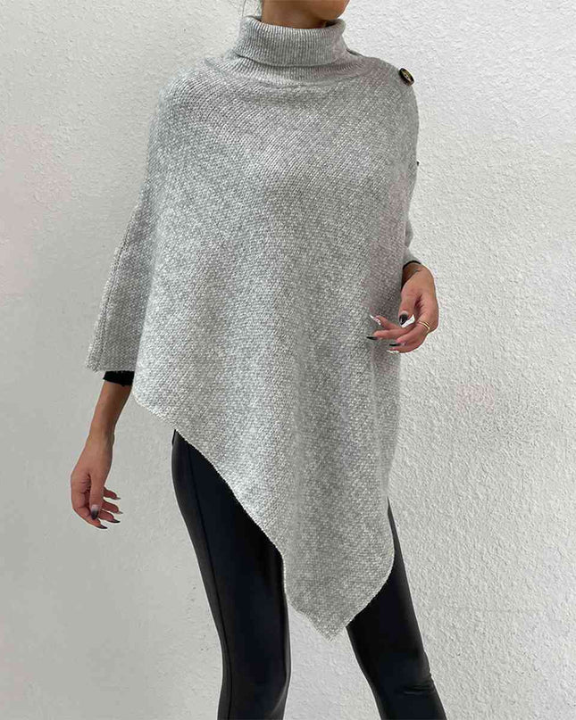 Turtleneck Buttoned Poncho