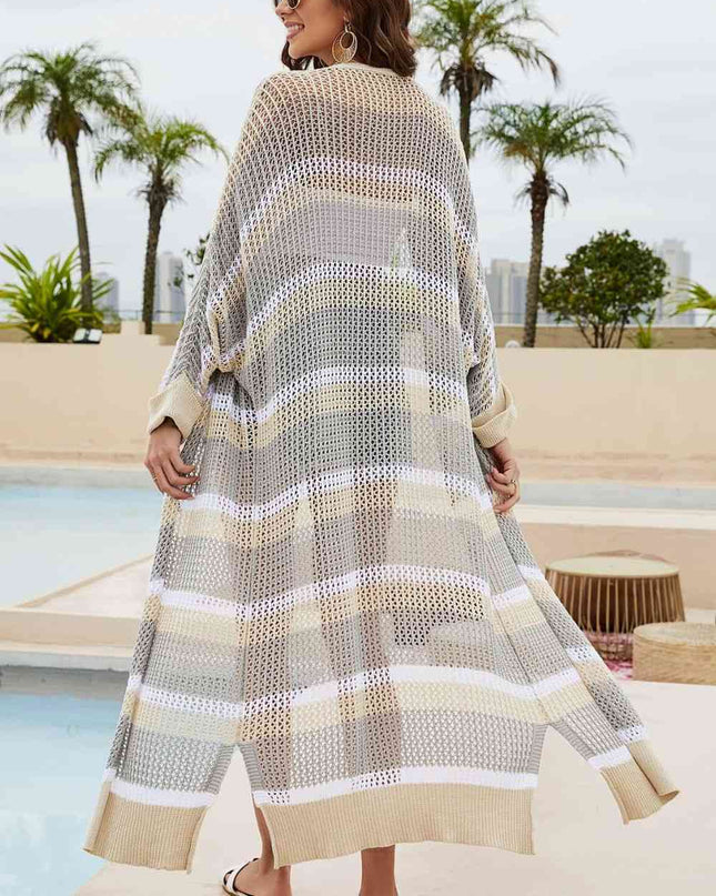 Striped Open Front Side Slit Duster Cover Up