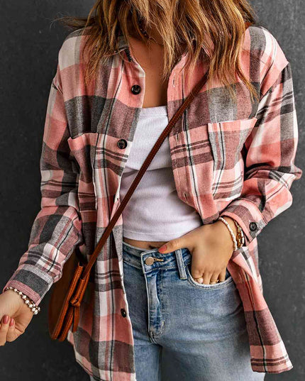 Double Take Plaid Dropped Shoulder Longline Shirt