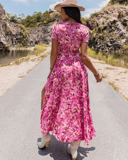Floral V-Neck Slit Dress