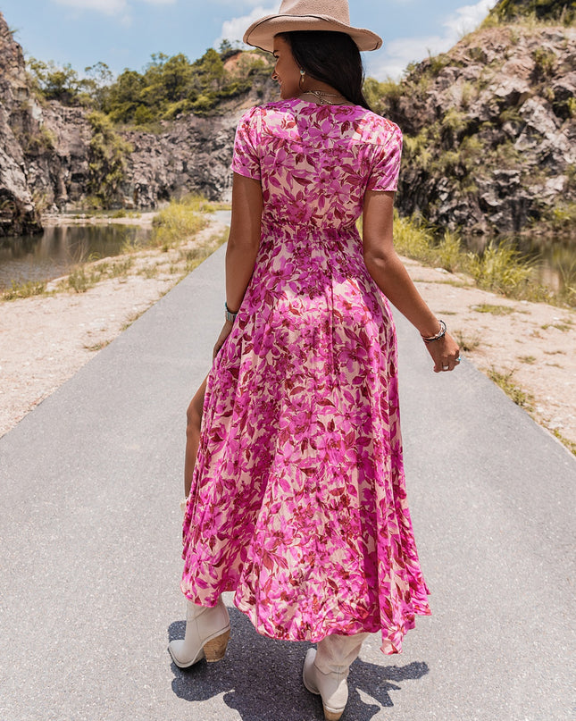 Floral V-Neck Slit Dress