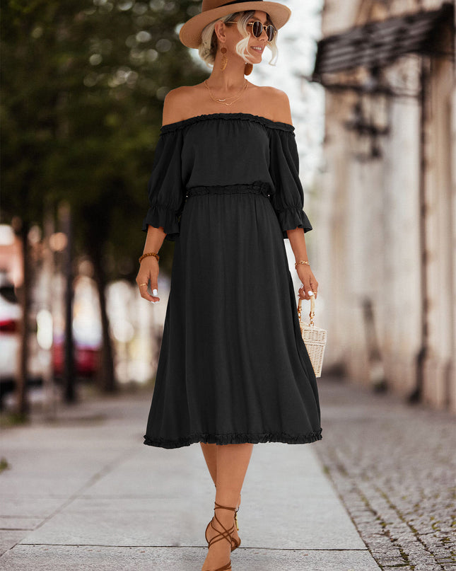 Frilled Off-Shoulder Flounce Sleeve Dress