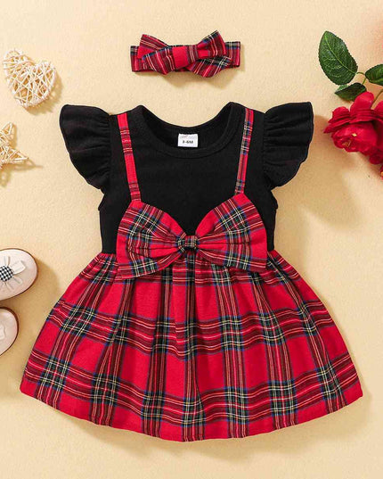 Plaid Bow Detail Round Neck Dress