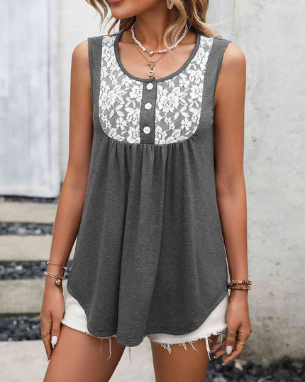 Lace Contrast Scoop Neck Tank