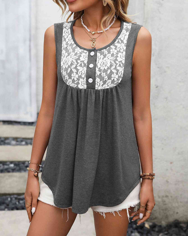 Lace Contrast Scoop Neck Tank