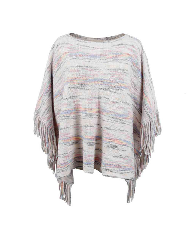 Round Neck Fringe Detail Sleeve Poncho
