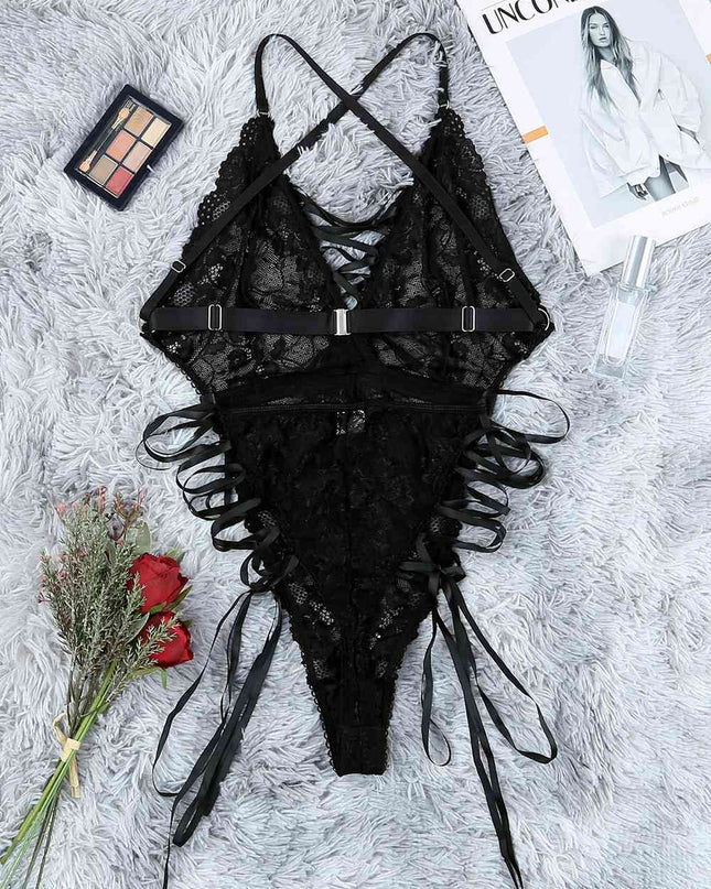 Crisscross Lace-Up Lace Teddy