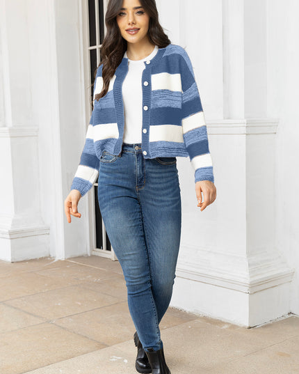 Striped Button Up Long Sleeve Cardigan