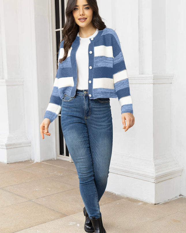 Striped Button Up Long Sleeve Cardigan